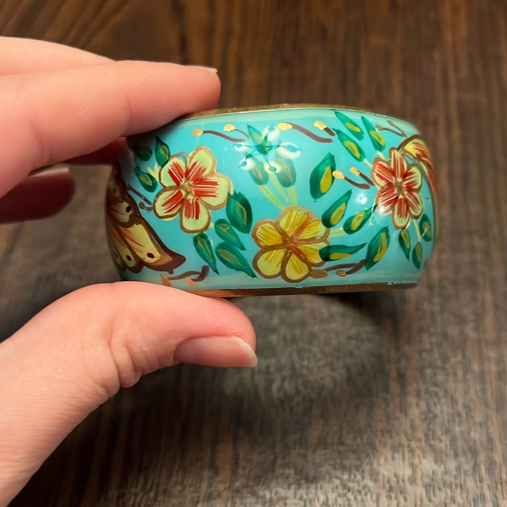 Teal and Gold Flower Bangle Bracelet